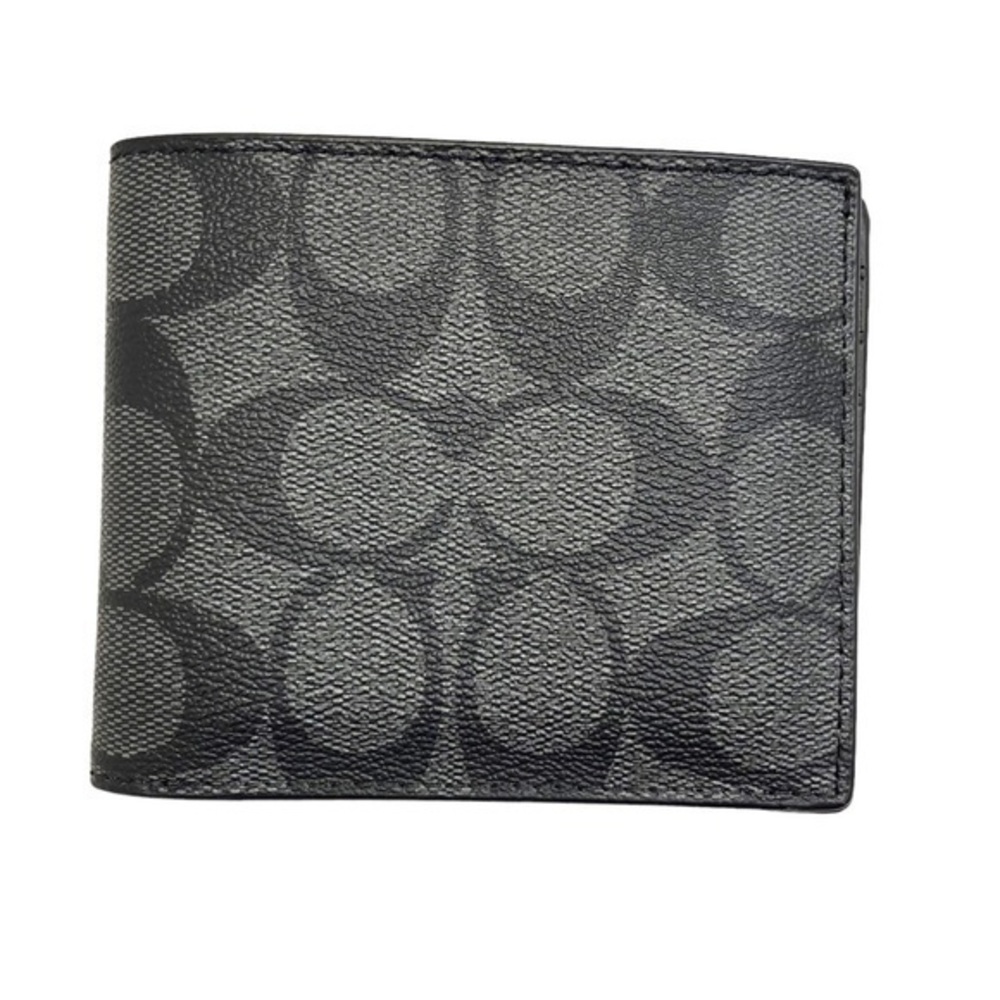 Coach gray and black Id Billfold Wallet In Signature Canvas